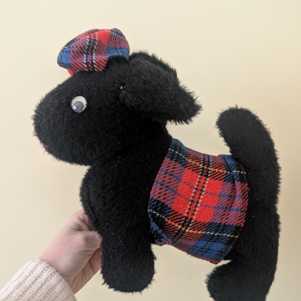 Vintage Scotty Dog Plaid Black Dog Plush Toy Scottish